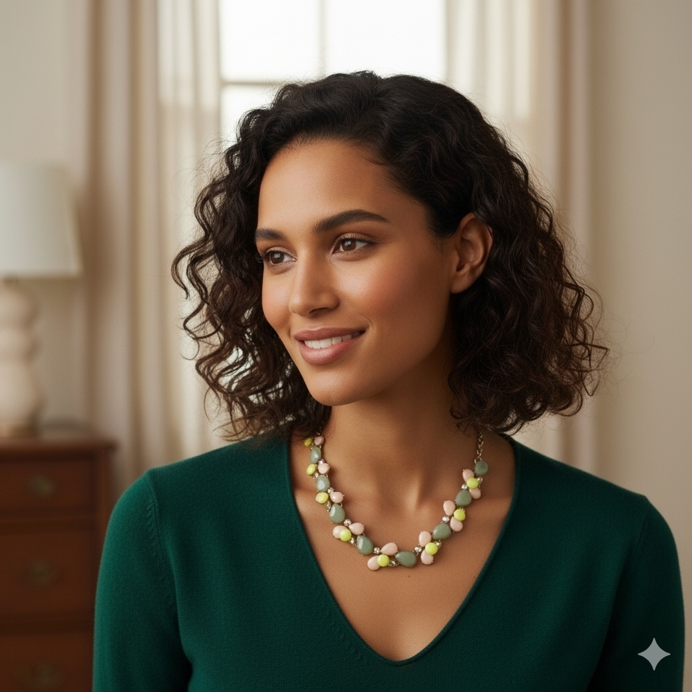 Statement Cluster Necklace Pastel Pink Green Yellow Beads